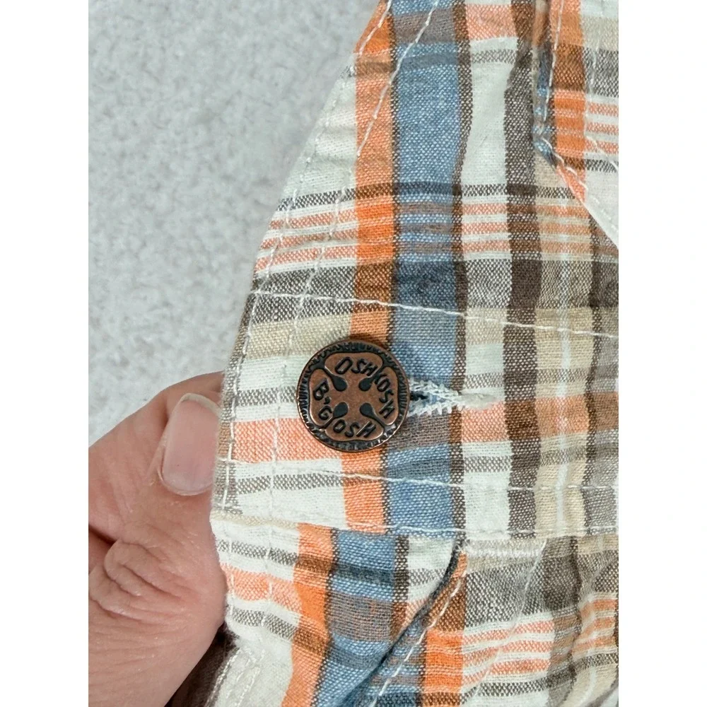 OshKosh B'gosh Baby Boy Plaid Shortall Overalls Size 6 Months Orange Blue Cotton